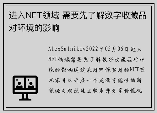 进入NFT领域 需要先了解数字收藏品对环境的影响 