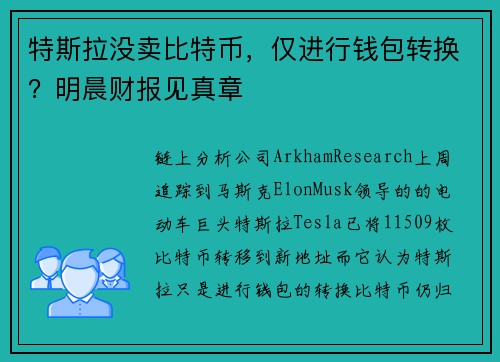 特斯拉没卖比特币，仅进行钱包转换？明晨财报见真章